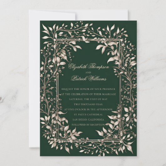 Moody Forest Botanical Emerald Classic Wedding Kaart (Voorkant)