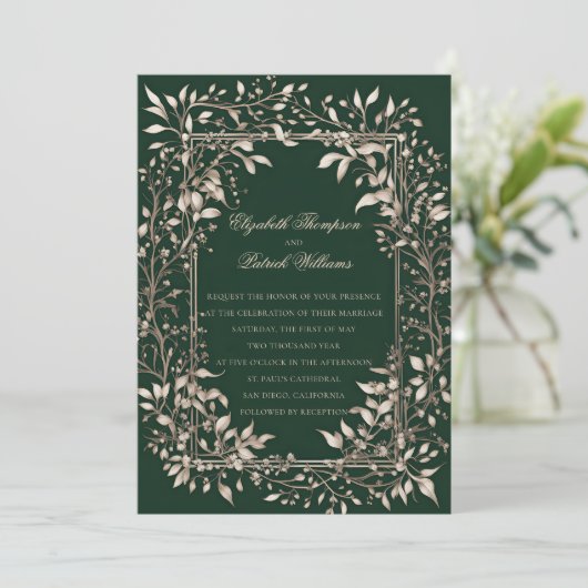 Moody Forest Botanical Emerald Classic Wedding Kaart (Staand voorkant)