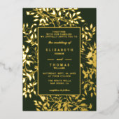 Moody Forest Botanical Gold Modern Classic Wedding Folie Uitnodiging (Voorkant)