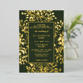 Moody Forest Botanical Gold Modern Classic Wedding Folie Uitnodiging (Staand Voorkant)