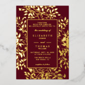 Moody Forest Botanical Gold Modern Classic Wedding Folie Uitnodiging (Voorkant)