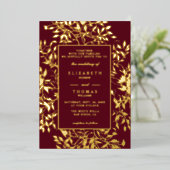 Moody Forest Botanical Gold Modern Classic Wedding Folie Uitnodiging (Staand Voorkant)