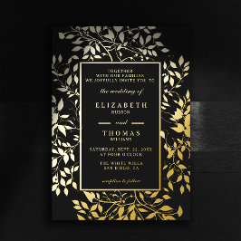 Moody Forest Botanical Gold Modern Classic Wedding Folie Uitnodiging