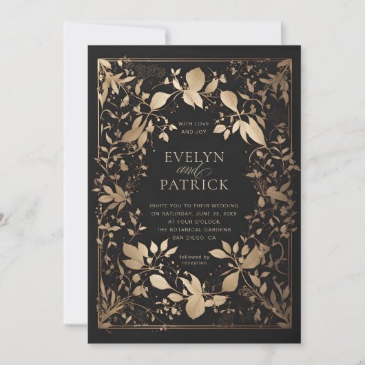 Moody Forest Botanical Modern Classic Gold Wedding Kaart (Voorkant)