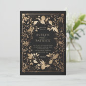 Moody Forest Botanical Modern Classic Gold Wedding Kaart (Staand voorkant)