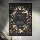 Moody Forest Botanical Modern Classic Gold Wedding Kaart