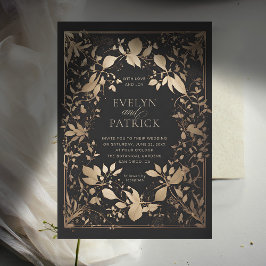 Moody Forest Botanical Modern Classic Gold Wedding Kaart