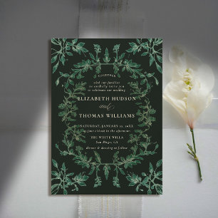 Moody Forest Botanical Modern Classic Wedding Kaart