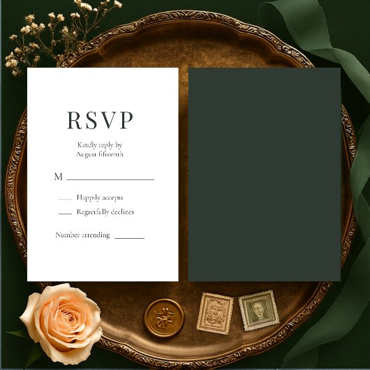 Moody Forest Green Wedding RSVP Kaartje