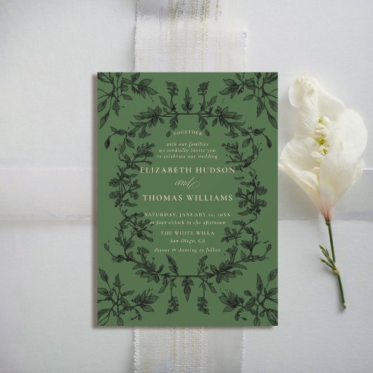 Moody Forest Moss Botanical Modern Classic Wedding Kaart
