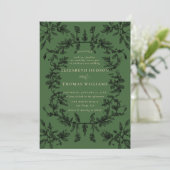 Moody Forest Moss Botanical Modern Classic Wedding Kaart (Staand voorkant)