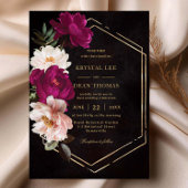 Moody Fuchsia Roze Blush Bloemenpioenen Huwelijk Kaart
