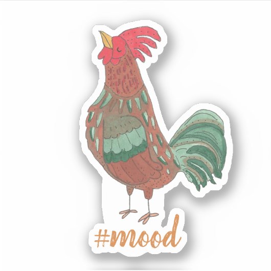 Moody Fun Rooster Illustratie Sticker (Voorkant)