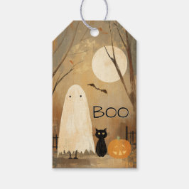Moody Ghost & Black Cat  Halloween Cadeaulabel