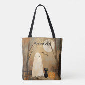 Moody Ghost & Black Cat Halloween Tote Bag (Achterkant)