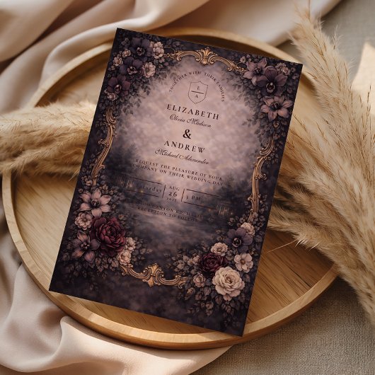 Moody Gold Baroque Wedding Kaart