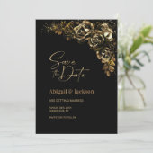 Moody Gold Bloemen Bruiloft Save the Date (Staand voorkant)