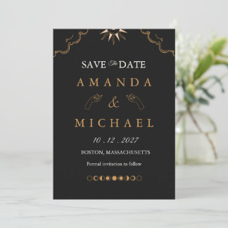 Moody Gold Celestial Starry Night save the date In Kaart