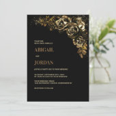 Moody Gold Floral bruiloft Kaart (Staand voorkant)