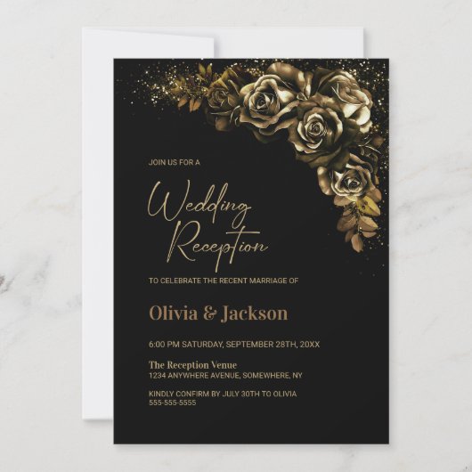 Moody Gold Floral bruiloft receptie Kaart (Voorkant)