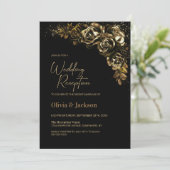 Moody Gold Floral bruiloft receptie Kaart (Staand voorkant)