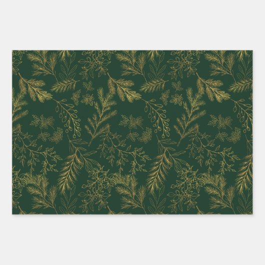 Moody Gold & Jewel Toned Rustieke Winter Botanical Inpakpapier Vel (Voorkant 3)