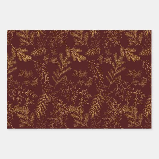 Moody Gold & Jewel Toned Rustieke Winter Botanical Inpakpapier Vel (Voorkant)
