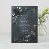 Moody Gothic Black Rose Floral Frame Wedding Kaart (Staand voorkant)