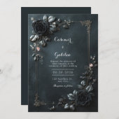Moody Gothic Black Rose Floral Frame Wedding Kaart (Voorkant / Achterkant)