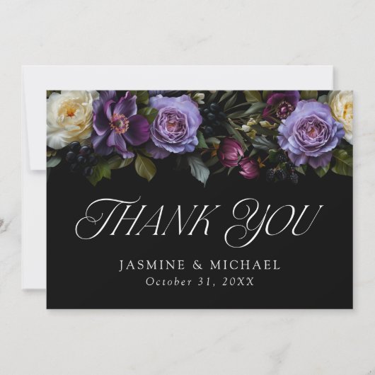 Moody Gothic Bloemen Bruiloft Bedankkaart (Voorkant)
