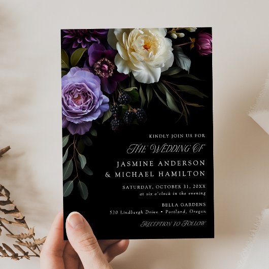 Moody Gothic Bloemen Bruiloft Kaart