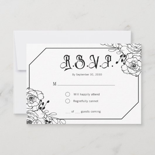 Moody Gothic Bloemen Bruiloft RSVP Behuizing Kaart (Voorkant)