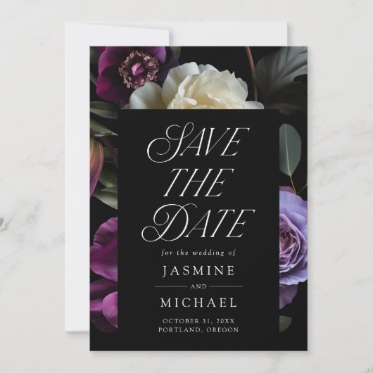 Moody Gothic Bloemen Bruiloft Save The Date (Voorkant)