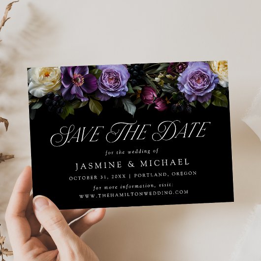 Moody Gothic Bloemen Bruiloft Save The Date