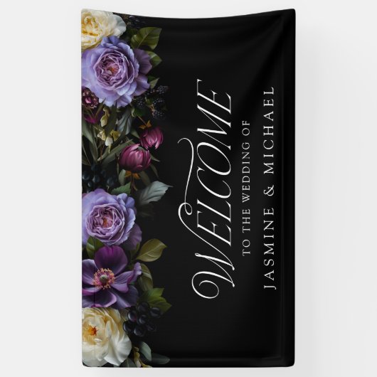 Moody Gothic Bloemen Bruiloft Welkom Spandoek (Verticaal)