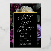 Moody Gothic Bloemen Folie Save the Date Kaart (Voorkant)