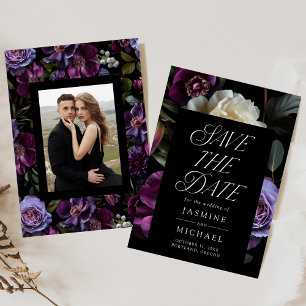 Moody Gothic Bloemen Foto Bruiloft Save The Date