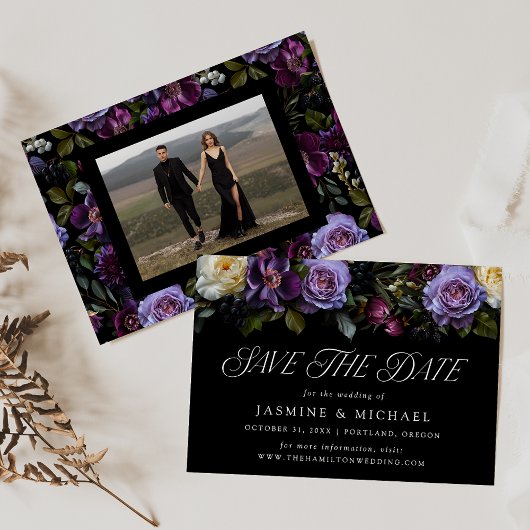 Moody Gothic Bloemen Foto Bruiloft Save The Date