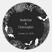 Moody Gothic Bloemen Huwelijk Zwart Ronde Sticker (Voorkant)