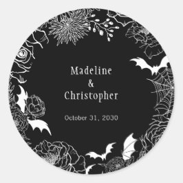 Moody Gothic Bloemen Huwelijk Zwart Ronde Sticker
