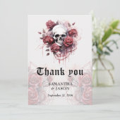 Moody Gothic Bloemen Schedel Halloween Bruiloft Bedankkaart (Staand voorkant)