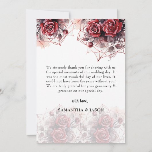 Moody Gothic Bloemen Schedel Halloween Bruiloft Bedankkaart (Achterkant)