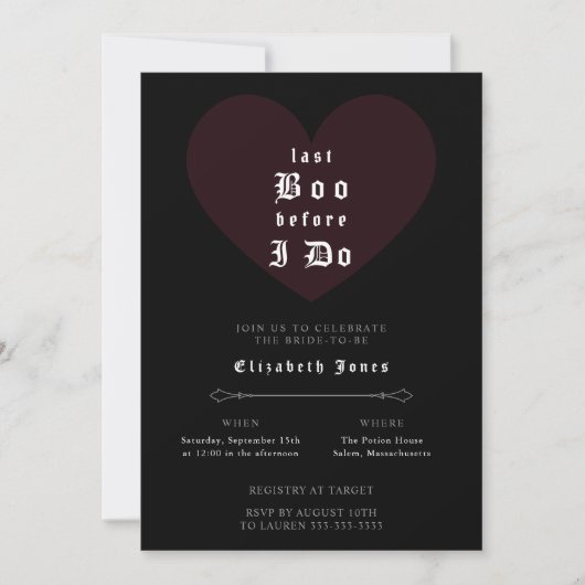 Moody Gothic Bridal Shower Invitation Kaart (Voorkant)