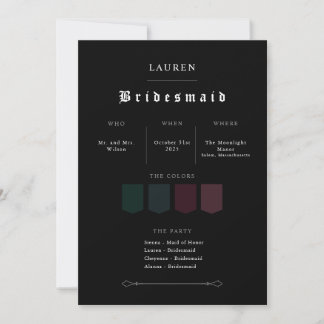 Moody Gothic Bridesmaid Proposal Invitation Kaart