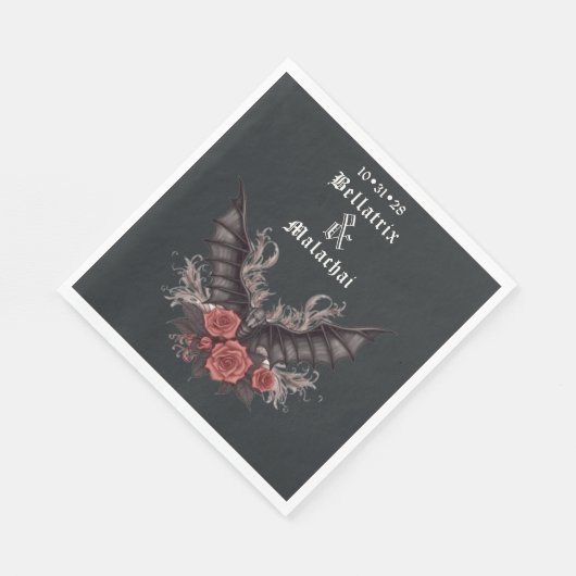 Moody Gothic Bruiloft Zwart Bat Servet (Hoek)