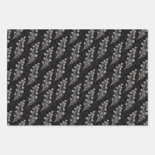 Moody Gothic Charcoal Art Deco Bloemen Inpakpapier Vel (Voorkant 3)