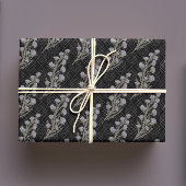 Moody Gothic Charcoal Art Deco Bloemen Inpakpapier Vel