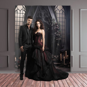 Moody Gothic Dark Alter Bourgogne Bloemen XLarge Wandkleed