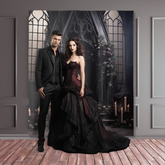 Moody Gothic Dark Alter Bourgogne Bloemen XLarge Wandkleed