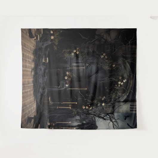 Moody Gothic Dark Alter met Ravens XLarge Wandkleed (Voorkant (horizontaal))